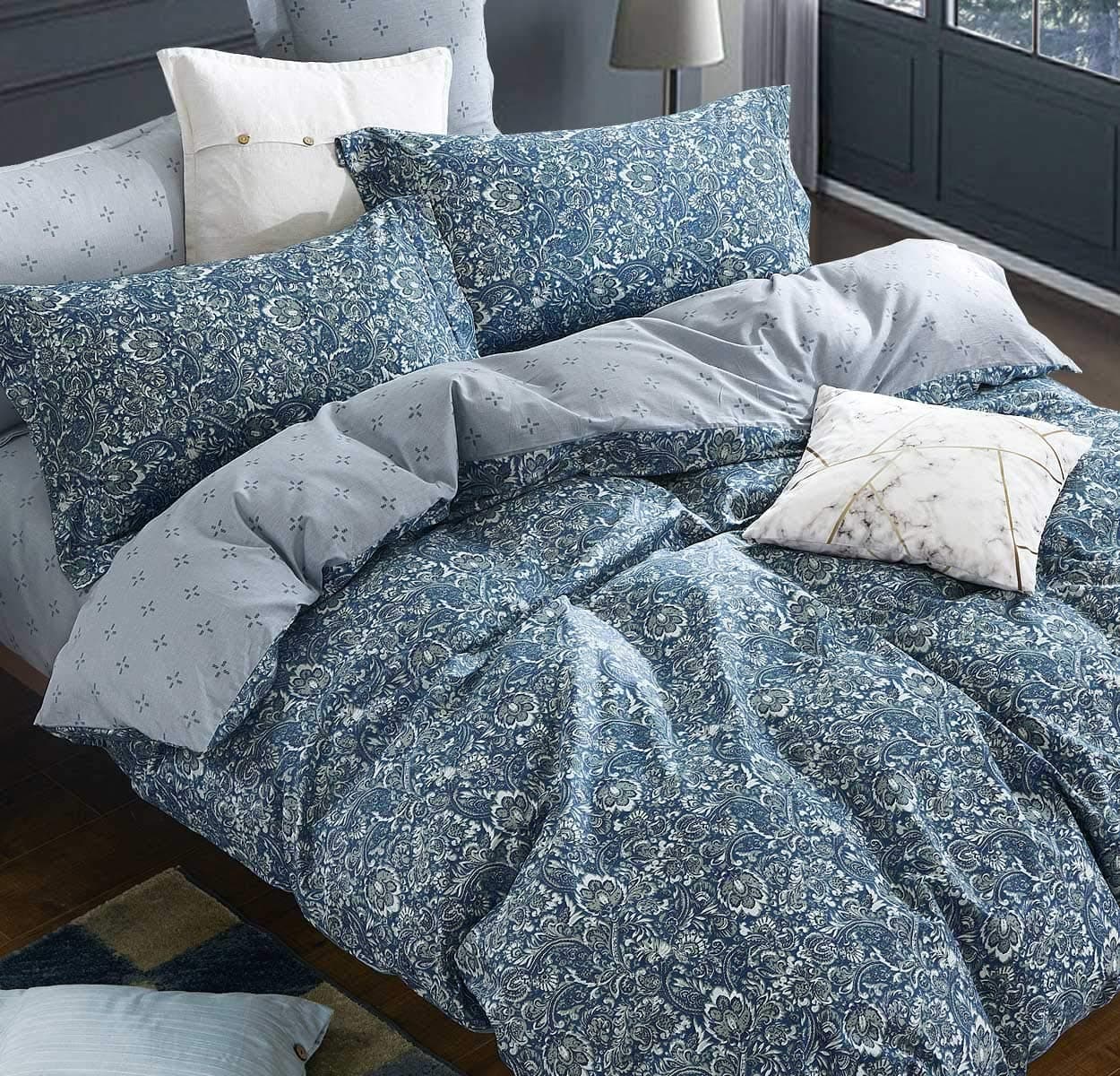 SLEEPBELLA Duvet Cover Set 600 Thread Count Cotton Bedding Set Full BluePaisley