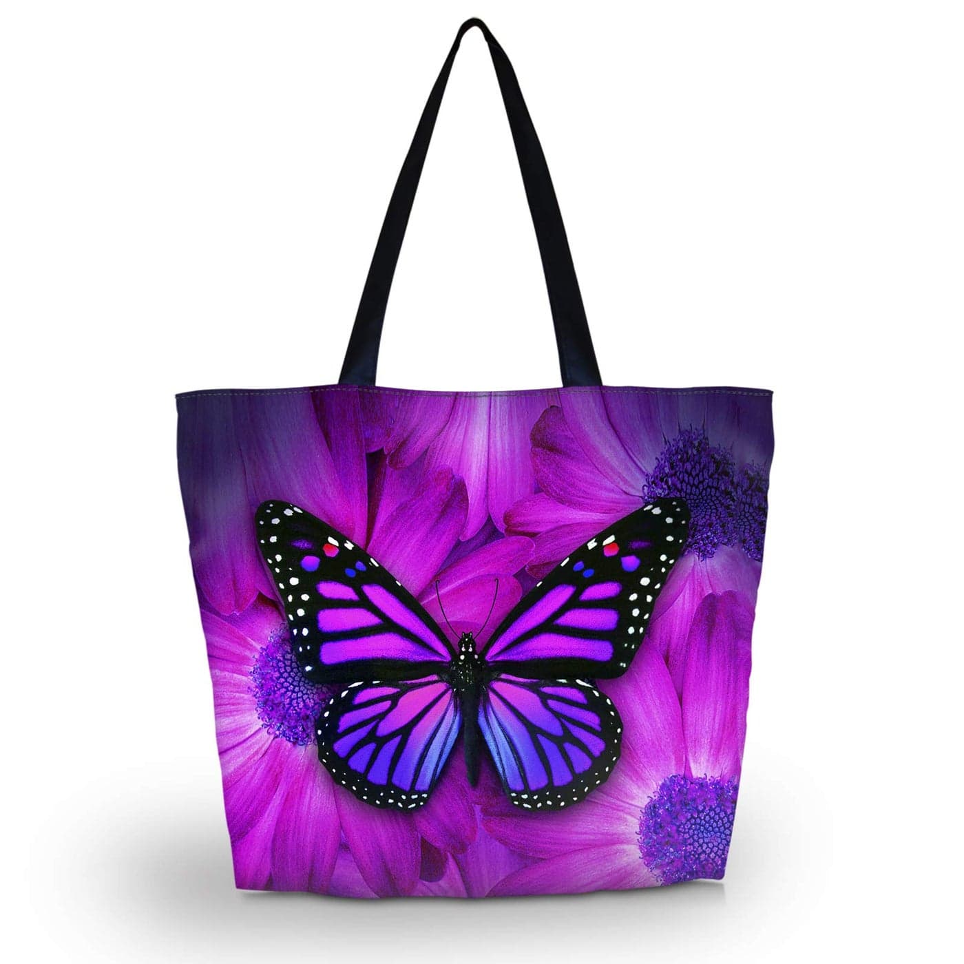 HAPLIVES Tote Bag Large Lightweight Waterproof Beach Shopping Bag with Zipper Purple Big Butterfly