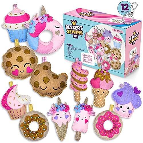12 PreCut Mini Treats Dessert Fun Kids Sewing Kit for Kids Ages 812 Children Beginners Sewing kit Kid Crafts Make Your Own Felt Pillow Plush Craft Kit Girls and Boys Art Craft Kits Learn to Sew Kit