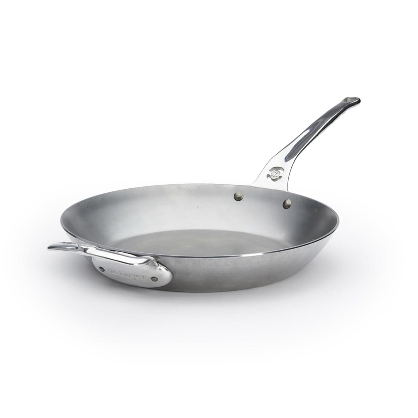 de Buyer MINERAL B Pro Carbon Steel Country Fry Pan with Helper Handle 125 Diameter 9 Cooking Surface Ideal for Sauteing Simmering Frying Naturally NonStick Finish Made in France