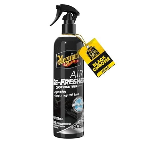 Meguiars Air ReFresher Odor Fighting Spray Black Chrome Scent Convenient Car Air Freshener that Instantly Fights Odors and Leaves Behind a LongLasting Refreshing Black Chrome Scent 8 Oz Spray
