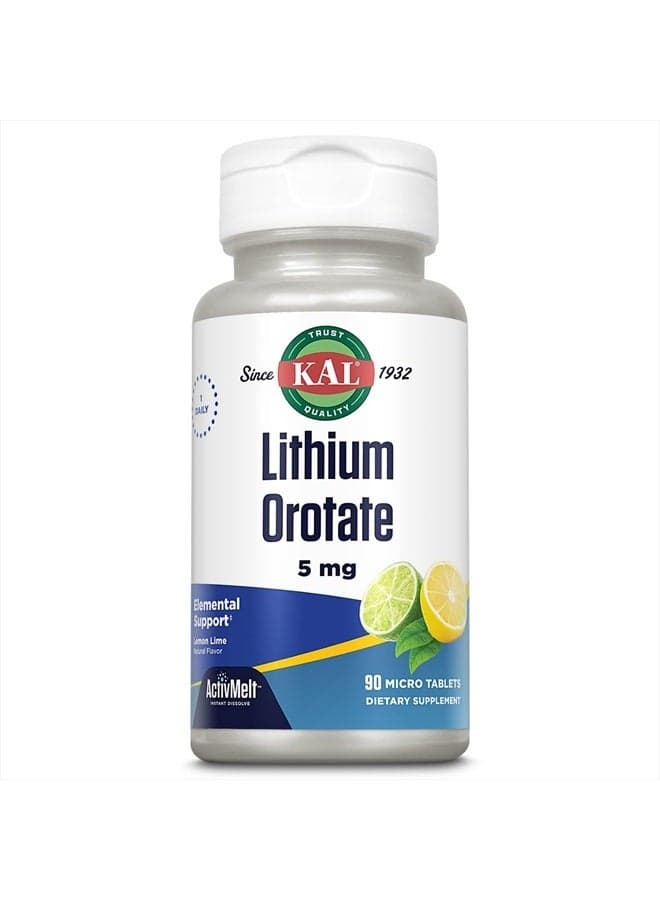 Lithium Orotate ActivMelt 5mg, Chelated Lithium for Optimal Absorption and Bioavailability, Healthy Mood Support, Natural Lemon Lime Flavor, Instant Dissolve Tablets, 90 Servings, 90 Micro Tablets