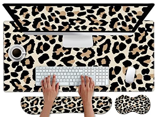 Pretty Mouse Pad and Wrist Rest Set Extended Desk Mat 315 x 118 with Memory Foam Ergonomic Keyboard Pad Large Gaming Mouse Pad NonSlip Easy Typing for Home Office Decor Leopard Cheetah Print