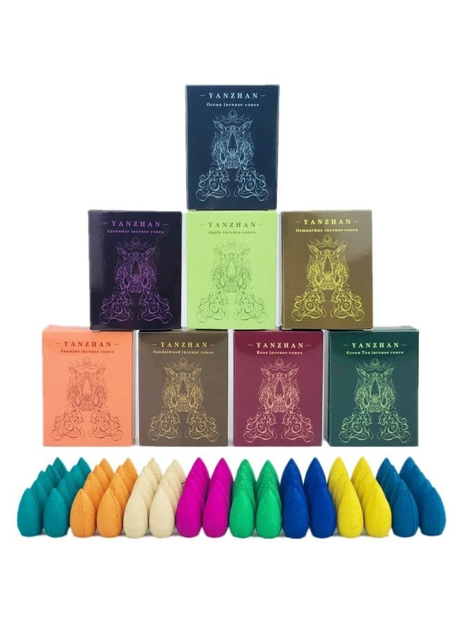 80 Pieces Backflow Incense Cones 8 Mixed Natural Scents Sandalwood Rose Green Tea Lavender Osmanthus Jasmine Ocean Apple Incense Cones