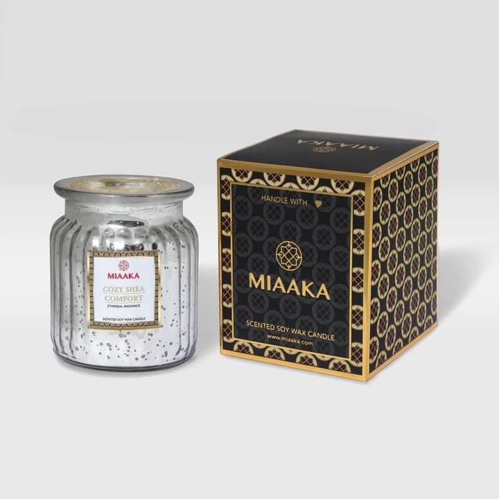 MIAAKA Ethereal Radiance Fluted Glass Jar Hand Poured Scented Candle Cozy Shea Comfort Fragrance 435gm