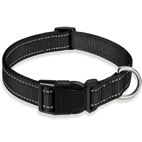 Reflective Dog Collar with Buckle Adjustable Safety Nylon Collars for Small Medium Large Dogs, Black XL