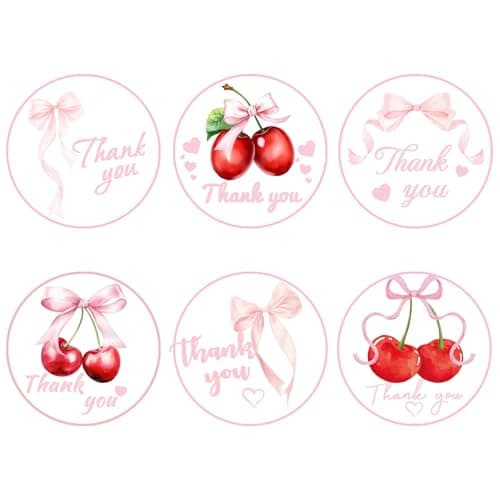 AmazingSpark 600 Pcs 2 Inch Pink Bow Thank You Stickers, 6 Styles Coquette Thank You Labels Roll for Girl Baby Shower, Cute Pink Bow Adhesive for Wedding Birthday Business Party Decoration Favors