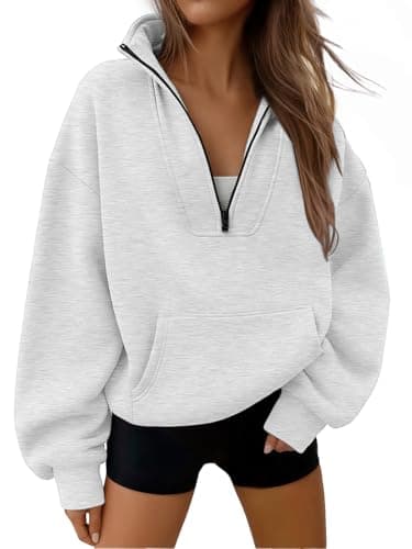 Trendy Queen Womens Sweatshirts Quarter Half Zip Pullover Oversized Hoodies Fall Fashion 2025 Winter Fleece Jackets Sweaters Y2k Teen Girls Clothes Cute Clothing Grey S