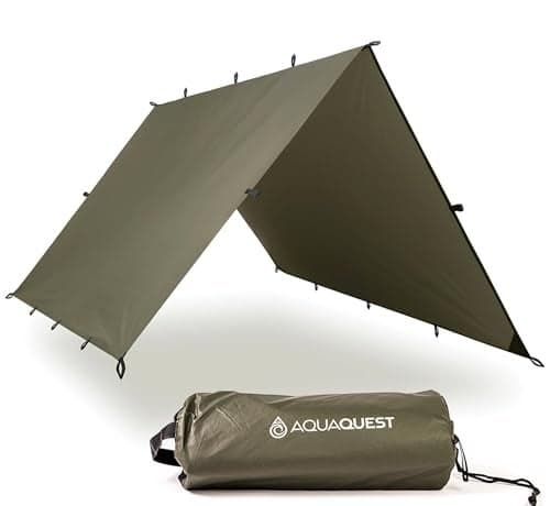 AquaQuest Safari Tarp – Lightweight Waterproof (5,000 mm) Seam-Taped Ripstop Rain Fly for Backpacking, Thru-Hiking & Hammock Camping – 10x7 Olive Drab