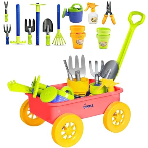 Dimple Garden Wagon Tools Toy Set Premium 15 Pcs Kids Gardening Tools Wagon Toy Set Sturdy Durable Top Yd Beach Sand Garden Play Set Great for Kids Toddlers