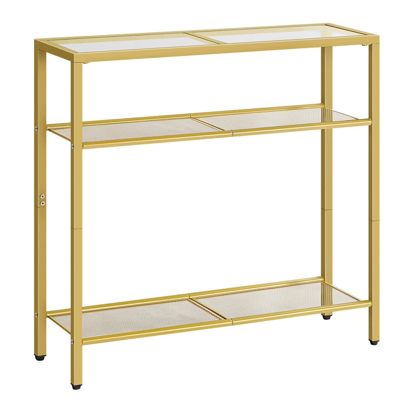HOOBRO 295 Narrow Console Table 3Tier Tempered Glass Sofa Table Small Side Table Modern Entryway Table for Entrance Living Room Foyer Hallway Bedroom Gold GD21XG01G1