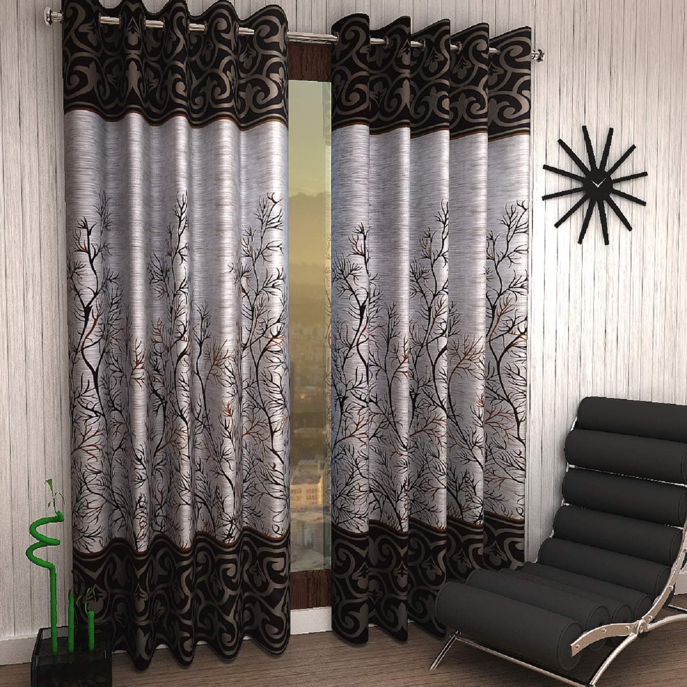 Home Sizzler 2 Piece Elegant Panel Eyelet Polyester Window Curtains 5 Feet Brown