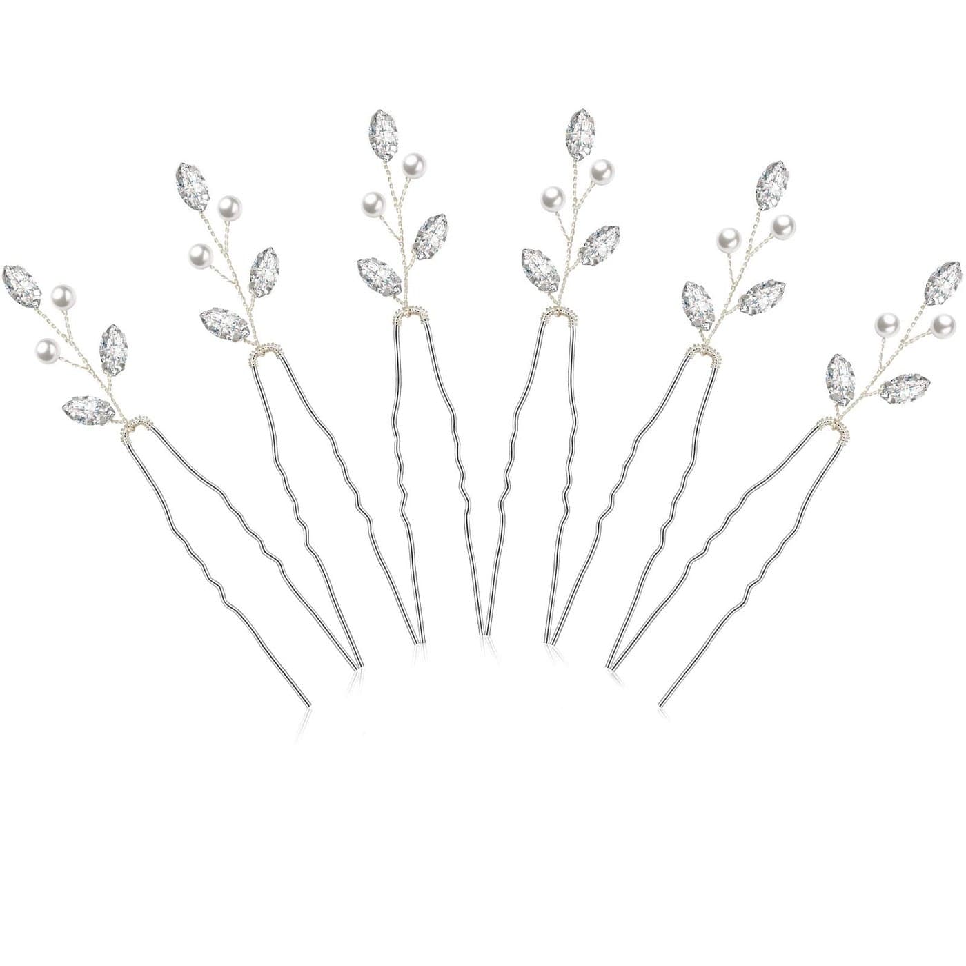 Syhood 6 Pieces Pearl Crystal Bridal Hair Pins Rhinestone Flower Wedding Hair Pins Prom Accessory for Women Wedding HairstylesSilver