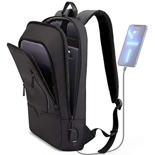 hk Backpack for Men Business Slim Backpack with USB Charger Computer Lightweight Antitheft Travel Backpacks 156 inch Water Resistant Laptop Bag for Work Office CollegeBlack
