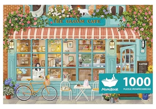 MOMIBOOK Puzzles for Adults 1000 Pieces Jigsaw Puzzles of Corner Coffee Shop Painting Image Store Puzzle Difficult Challenging Hard Impossible Puzzle Unique Funny Party Christmas Birthday Gifts