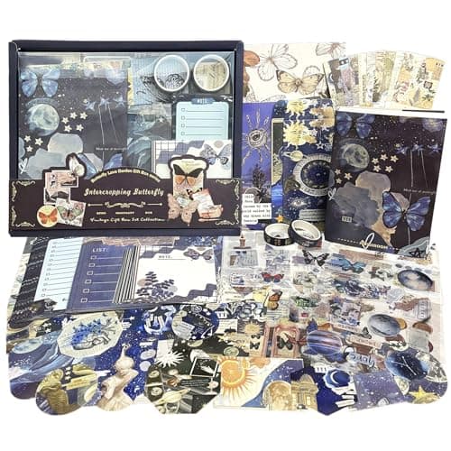 BoomTeck Vintage Aesthetic Scrapbooking Supplies, Bullet Junk Journal Kits with Scrapbook Paper, Washi Stickers, A6 Grid Notebook - DIY Craft Journaling Gift for Teen Girl Adult (Butterfly Garden)