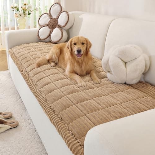 OstepDecor Washable Couch Cover for Dogs, Thick Pet Friendly Sofa Covers, Soft Couch Protector, Paw Cart Sofa Slipcovers, Cushion Protector for Leather, Sectional, Loveseat (27.6" x 59", Khaki)