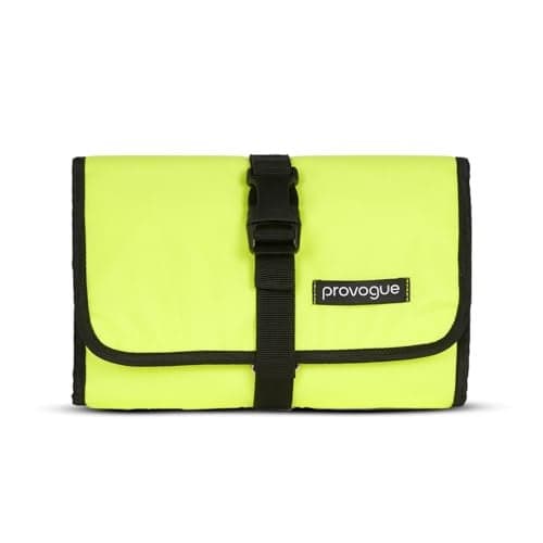 Provogue Trifold Toiletry Kit for Men and Women, Polyester Cosmetic kit, Travel Organiser Pouch with Foldable Design and Buckle Closure, Travel Accessory for Men and Women, Glow Lime