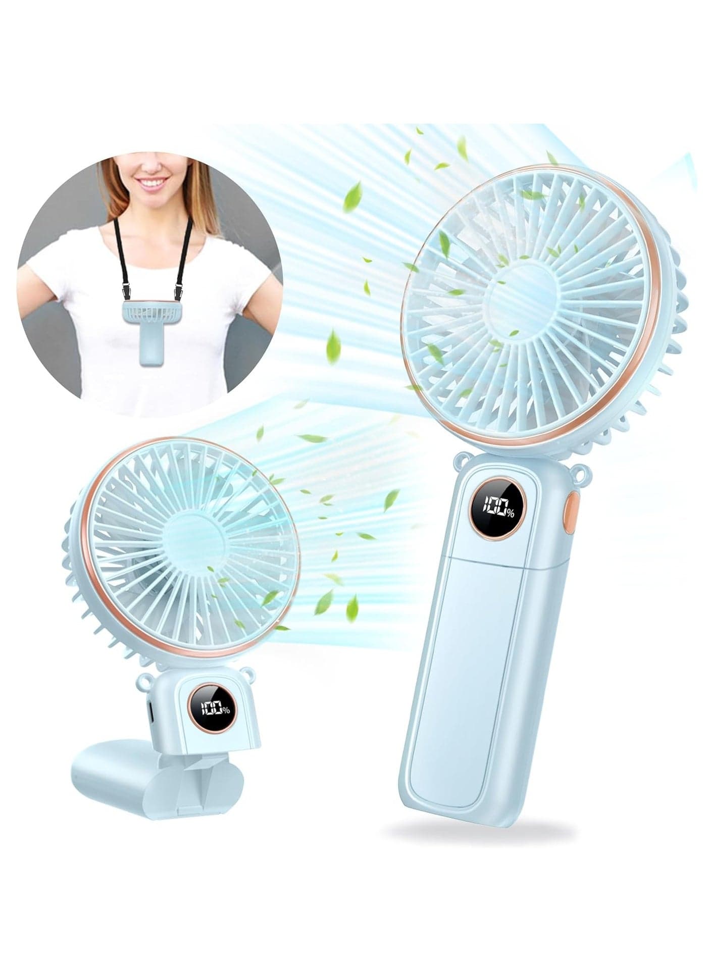 Portable Handheld Fan, 5200mAh Rechargeable Hand Fan, 180° Foldable 6 Speeds Powerbank/Handheld/Neck/Desk 4 in 1, Trendy Metal Cooling Electric Personal Fan for Travel