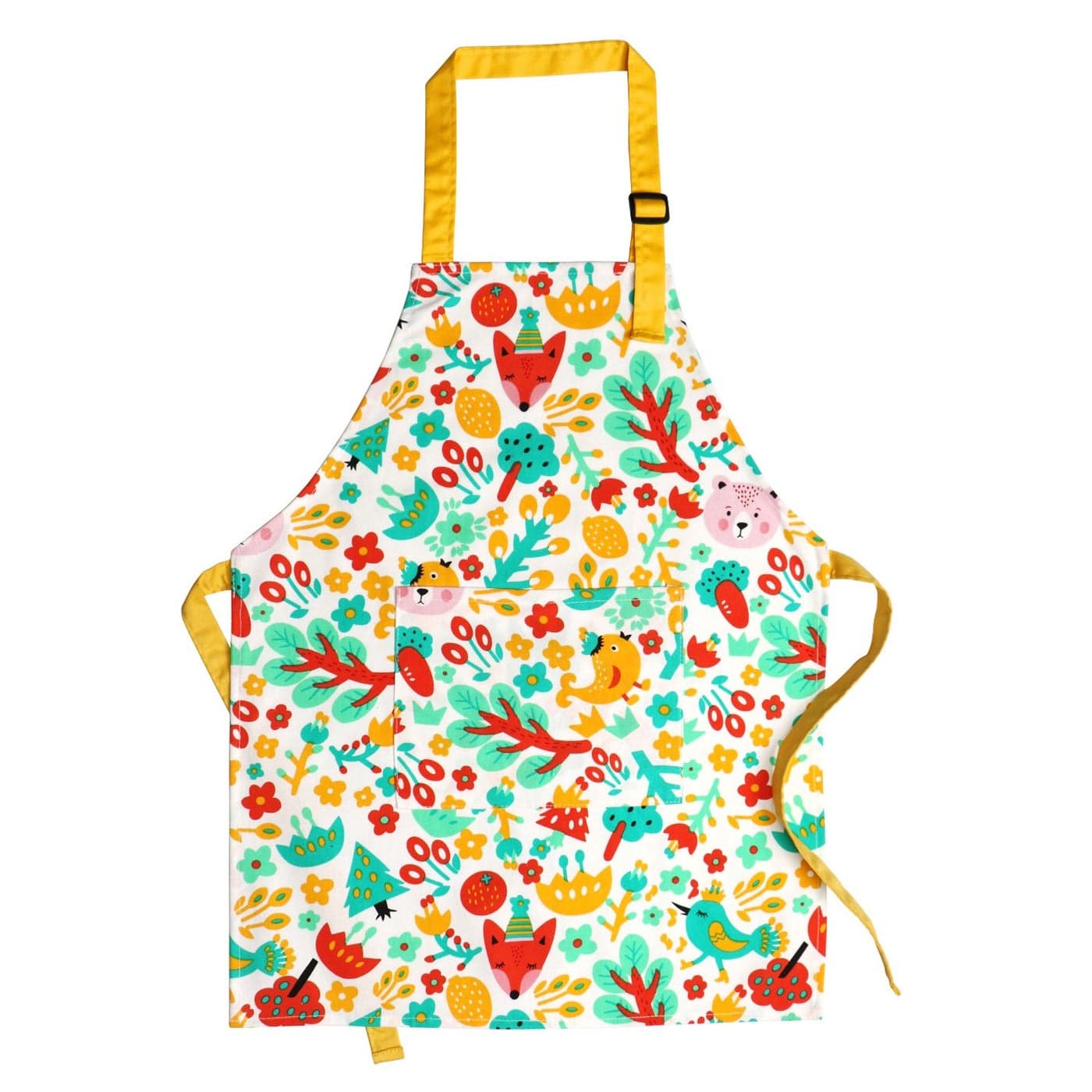 Children Aprons, Pure Cotton Canvas Kids Aprons with Adjustable Neck Strap and Pocket Animal Print Child Chef Aprons for Boys and Girls Cooking Baking Painting Aprons in 2 Sizes (White 1, S)
