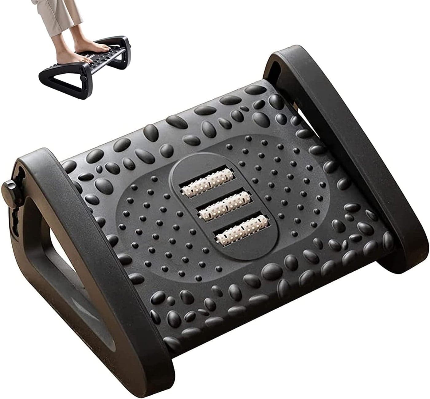 Wrixty Office Foot Rest for Under Desk Adjustable Footrest with Massage Texture and Roller Ergonomic Foot Rest with 6 Height Adjustable for Home Office School Black