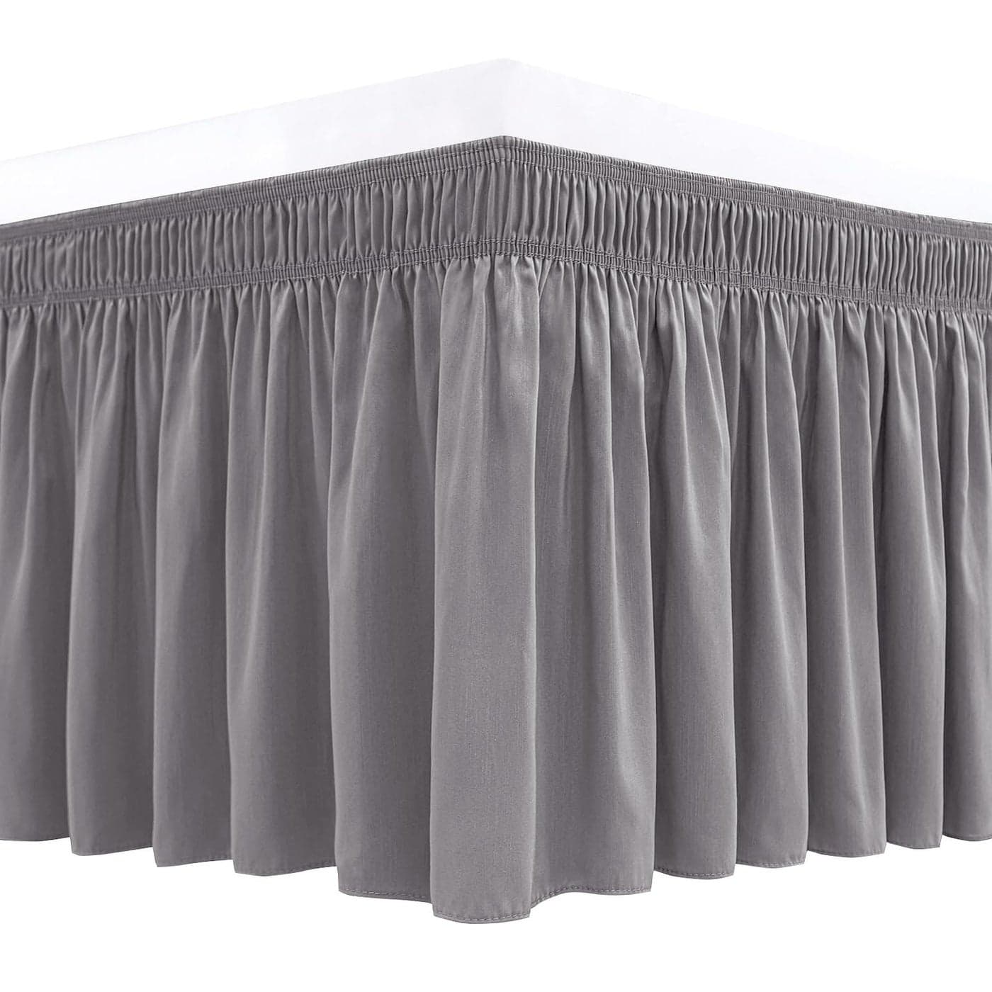 Biscaynebay Wrap Around Bed Skirts for King Cal King Beds 16 Drop Silver Grey Adjustable Elastic Dust Ruffles Easy Fit Wrinkle Fade Resistant Silky Luxurious Fabric Solid Machine Washable
