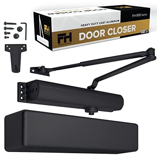 Finsbury Commercial Black Door Closer Automatic Heavy Duty High Traffic Adjustable ANSI/BHMA Grade 1 Standard, UL Listed ADA Compliant Hydraulic Backcheck Delayed Action Latch Speed 1-6 Power (Black)