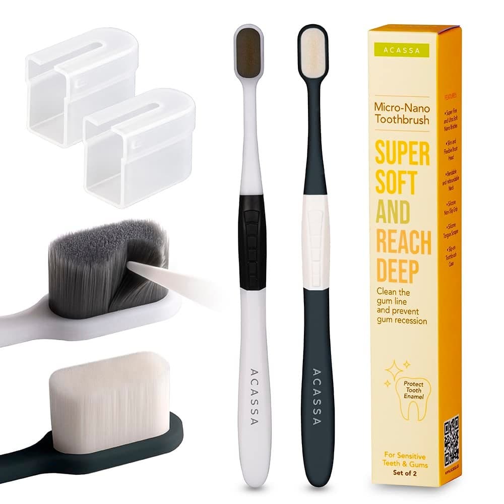 ACASSA Super Soft Toothbrush Nano Toothbrush Micro Toothbrush 20000 Bristle Gum Toothbrush Toothbrush in Case Sensitive Toothbrushes Nano Toothbrushes for Adults and Kids Slim Black White