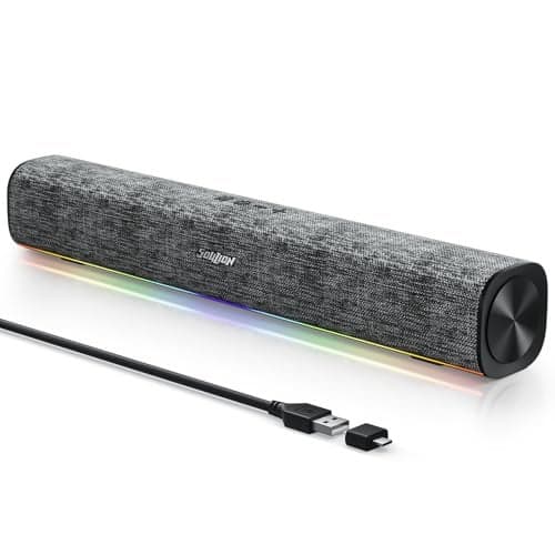 SOULION R100 Bluetooth Computer Speakers with Dynamic LED Light, USB Plug & Play PC Speakers with Switch Button, Clearly Sound Soundbar for Desktop Laptop Monitor(USB-C to USB Adapter Included)