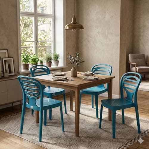 Oaknest Supreme Oak Armless Plastic Dining Chair | Compact & Ergonomic Design for Home, Living Room, Balcony & Outdoor Seating | Color : Oxford Blue, Set of 4