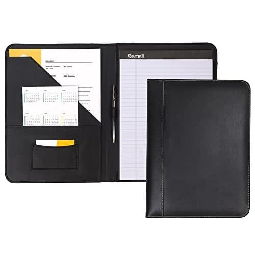 Samsill Contrast Stitch Faux-Leather Padfolio, Business Portfolio for Men and Women, Resume Document Organizer with 8.5 x 11 Inch Writing Pad, Black