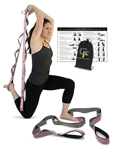 Gradient Fitness Stretching Strap for Physical Therapy, 12 Multi-Loop Stretch Strap 1.5" W x 8' L, Neoprene Handles, Physical Therapy Equipment, Yoga Straps for Stretching, Leg Stretcher, (Pink/Grey)