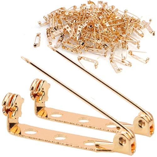 STARVAST 200 Pcs Gold Tone Brooch Pin Backs Clasp 1 Inch Bar Pins Findings 3 Holes Safety Pins for Badge Insignia Citation Bars Making Corsage Name Tags Toy Pins and Jewelry Making