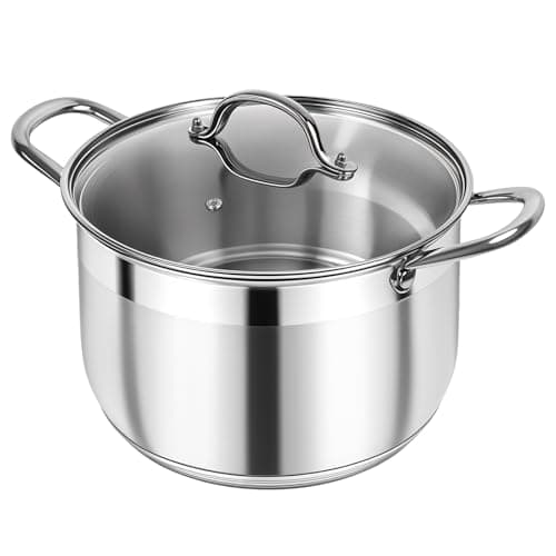 Kirecoo Stainless Steel Stock Pot 12 Quart Heavy Duty Stock Cooking Pot with Visible Lid for Pasta Soup Spaghetti Nonstick Thick Bottom Big Stockpot Cookware for Canning Boiling Simmer