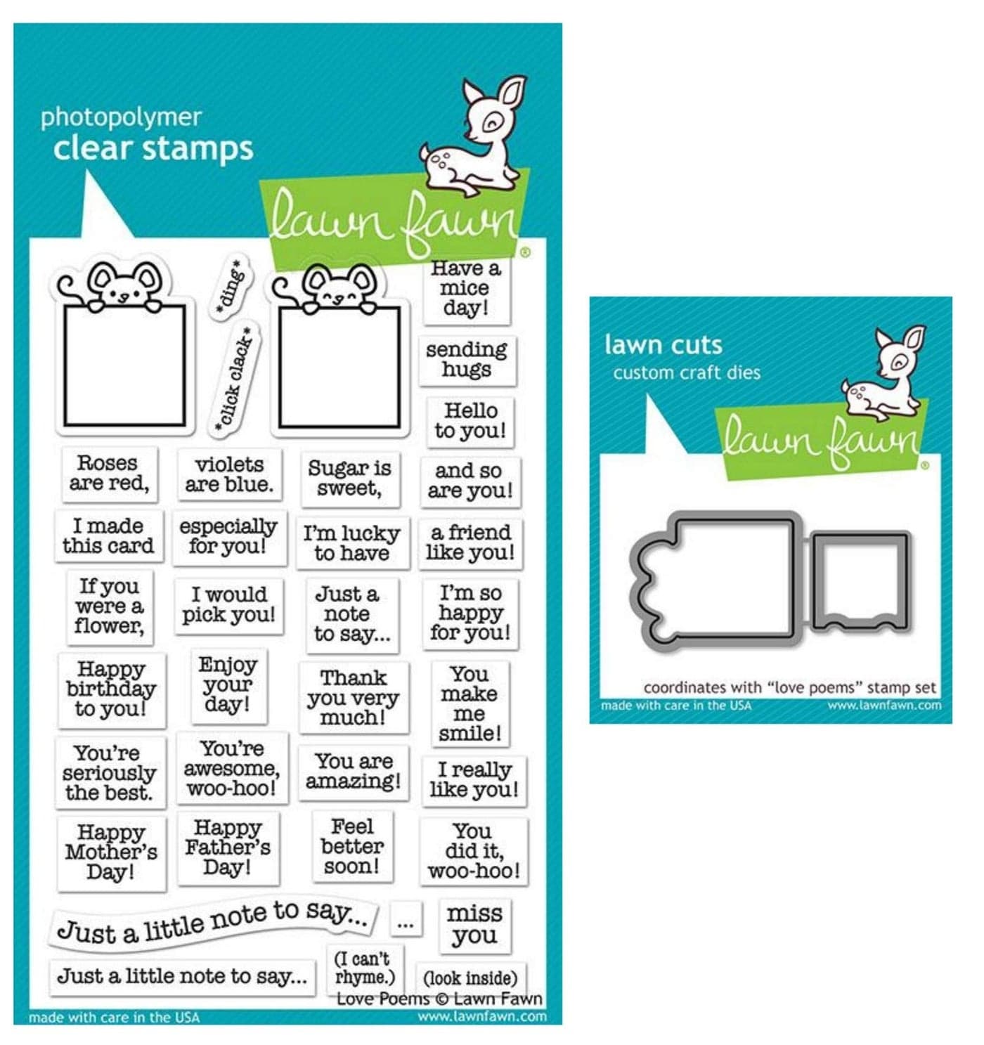 Lawn Fawn Love Poems 4x6 Clear Stamps and Coordinating Custom Dies LF2167 LF2168 Bundle of 2 Items