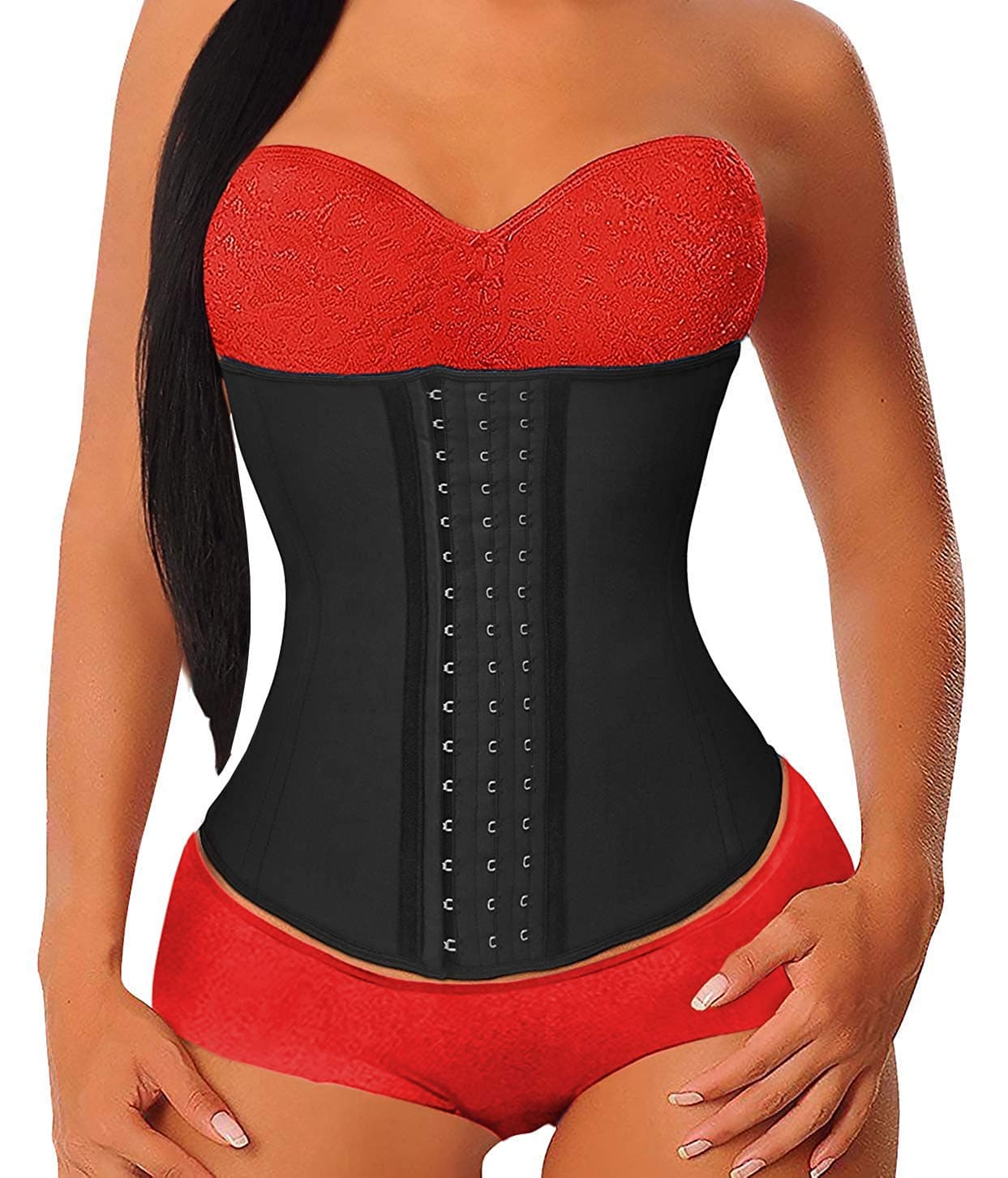 YIANNA Waist Trainer for Women Latex Underbust Waist Cincher Corset Sport Girdle Hourglass Body Shaper (Black, XS)