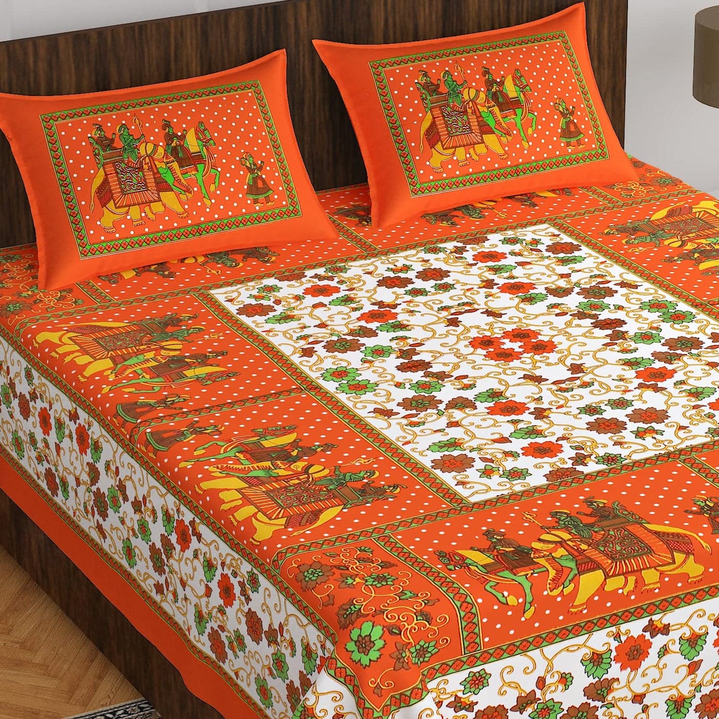EarlyMart Cotton Rajasthani Jaipuri Traditional King Size Double Bed Bedsheet with 2 Pillow Covers Jaipuri005