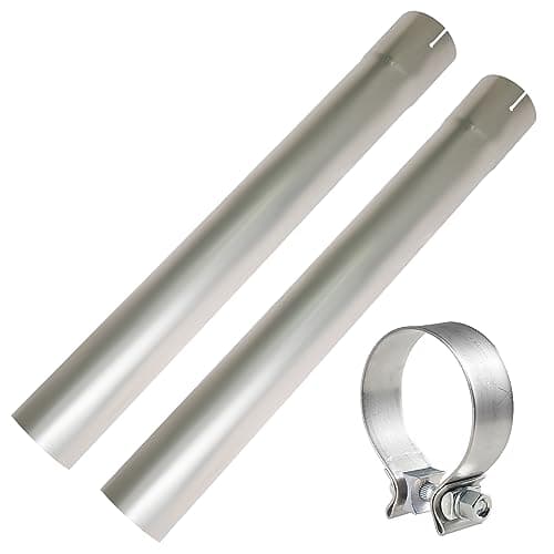 Simnliras 3 inch Straight Mandrel Exhaust Extension Pipe with Clamp, 60cm Length Stainless Steel 3" OD Mandrel Exhaust Tube Straight DIY Pipe Universal Fitment (2 pack, Slip-On design)