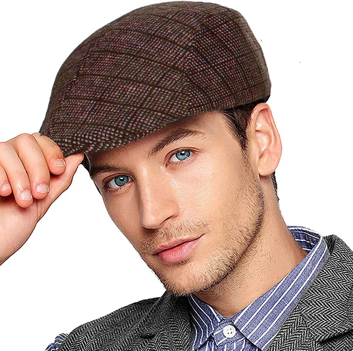 RR DESIGN Polyester Ivry/Golf/Flat Tweed Hats for Men-Pack of 1-Free Size- (Brown Assorted Pattern)