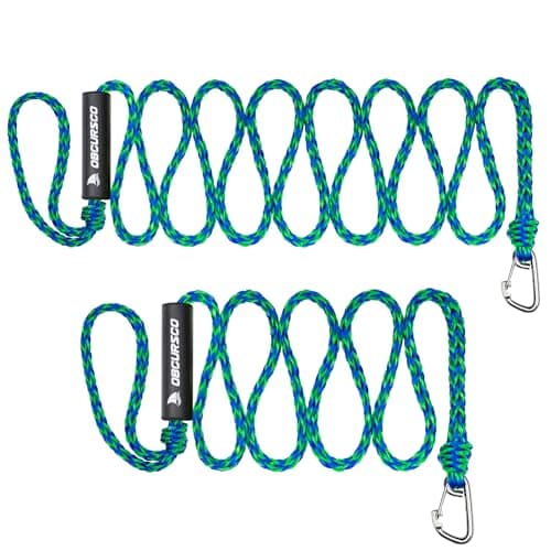 Obcursco Heavy Duty Boat Dock Lines (7ft & 14ft) - 1/2" Marine Mooring Rope with 316 Stainless Steel Clip - Accessories for PWC, Pontoon, Center Console, Jet Ski (Green/Blue, 2 Pack)