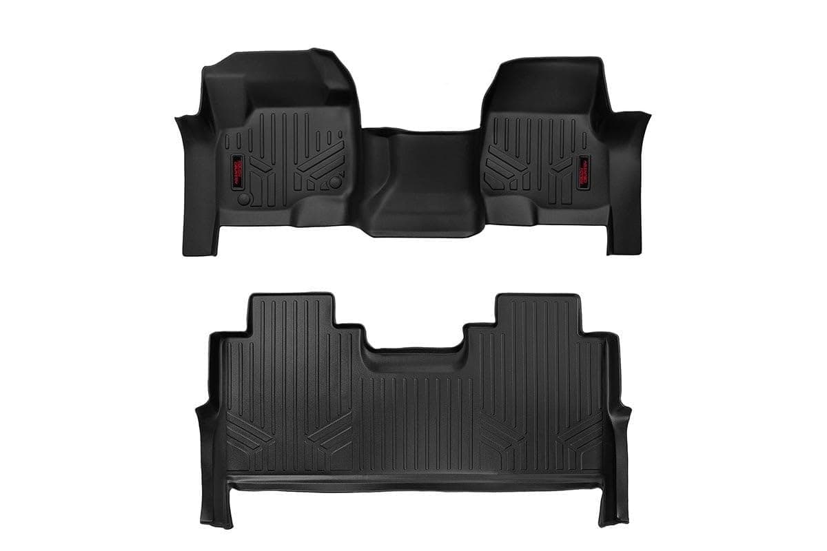 Rough Country All Weather Floor Mats Set for Ford F250F350 SuperDuty 20172025 CrewCab with Bench Seat NonSlip Waterproof Flexible Floor Mat Front Rear Set