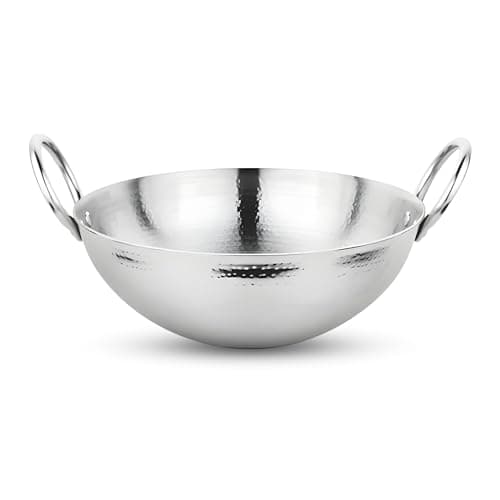 The Indian Aura Hammered Kadhai Without Lid 1.6 Litre | Induction Bottom Round Kadai for Cooking Stainless Steel | Cookware Kadai Fry Frying |Woks & Kadhai Induction Base | Home/Kitchen Stir-Fry Pans