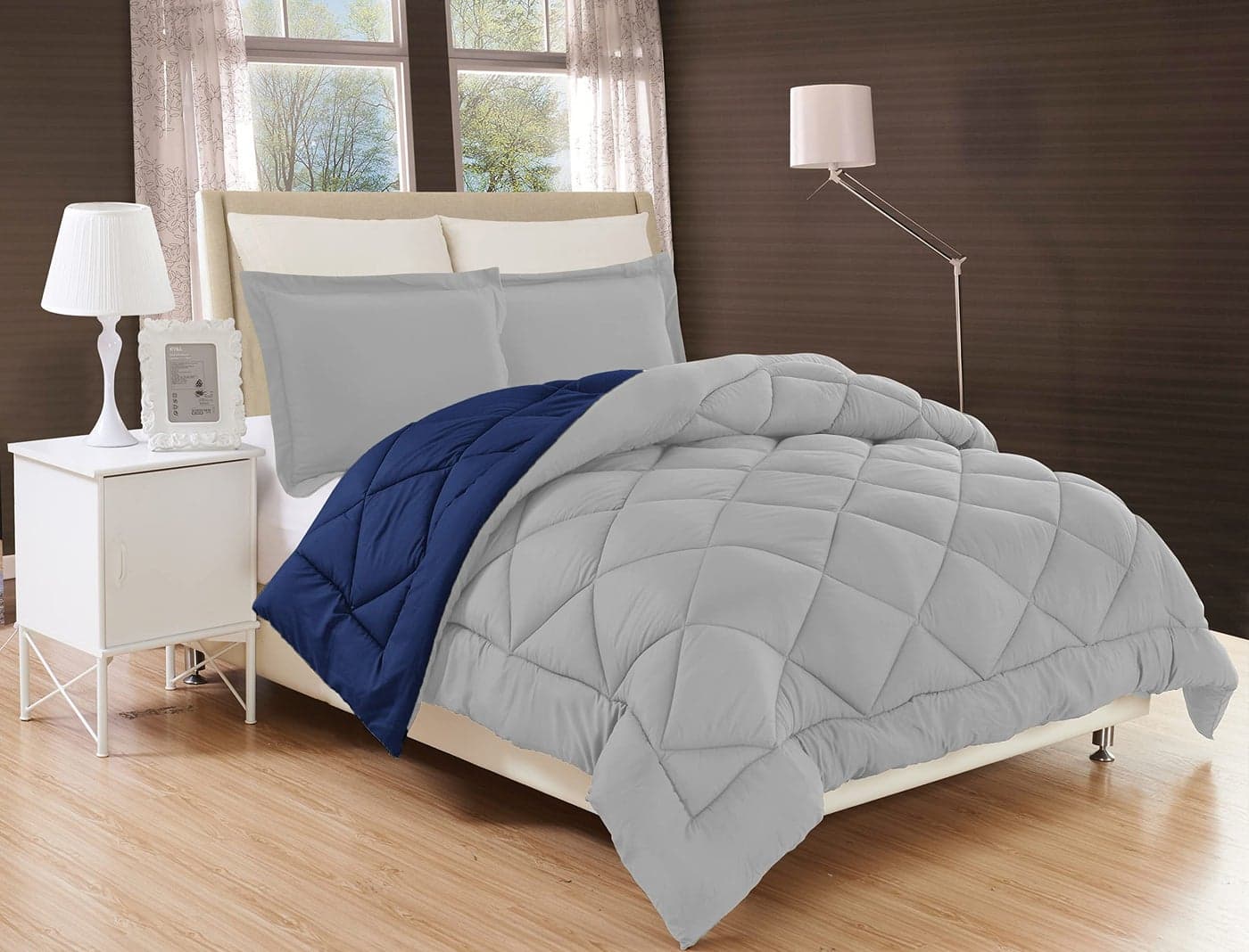 Elegant Comfort All Season Comforter and Year Round Medium Weight Super Soft Down Alternative Reversible 2Piece Comforter Set TwinTwin XL NavySilver