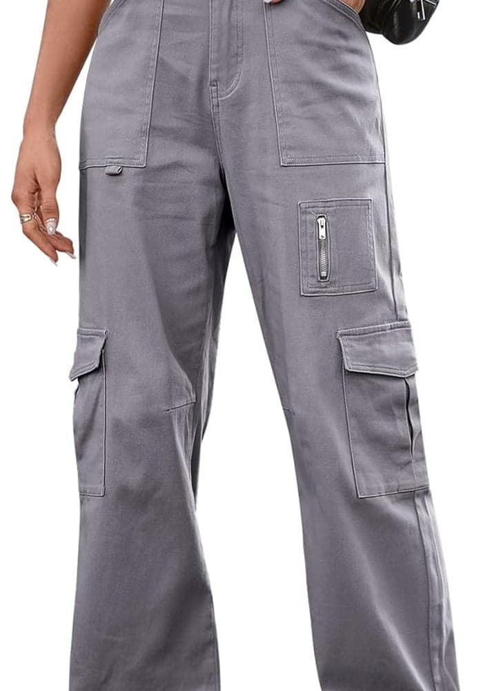 IVIR Women's Grey Cargo Pants - Baggy Mid Rise Outdoor Sport Hiking Pants