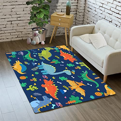 Cartoon Dinosaur Area Rugs Lovely Dinosaur Carpet Rugs for Boys Kids Blue Cute Animal Patterns Carpet Dinosaurs Rug for Boys Bedroom Living Dinning Room Bedroom Kitchen Playing Room, 2'×3'