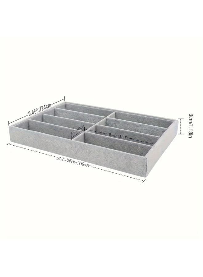 Gray Velvet Jewelry Organizer Tray 8 Compartment Stackable Storage Box For Glasses Watches