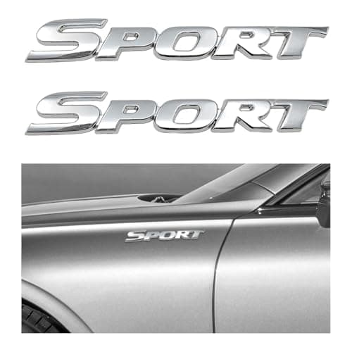 KVAEY 2 PCS 3D Metal Car Sport Sticker ChromePlated Personalise Sport Emblem Car Tailgate Decal Sticker Automotive Side Fender Rear Adhesive Emblem Badge Decals for SUVs Sedans RVs Silver