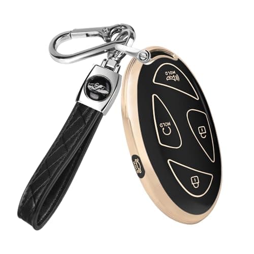 QBUC for Hyundai Ioniq 6 Key Fob Cover,Soft TPU 360 Degree Car Key Case Protector with Leather Keychain Compatible with Hyundai Ioniq 6 Grandeur GN7 KONA 2023 2024 Smart 5 Buttons Smart Key(Black)