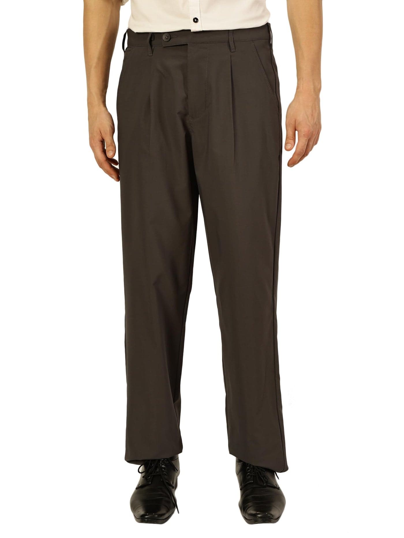 Thomas Scott Men Regular Fit Smart Pleated Trousers(TSB065A_Darkgrey_36)