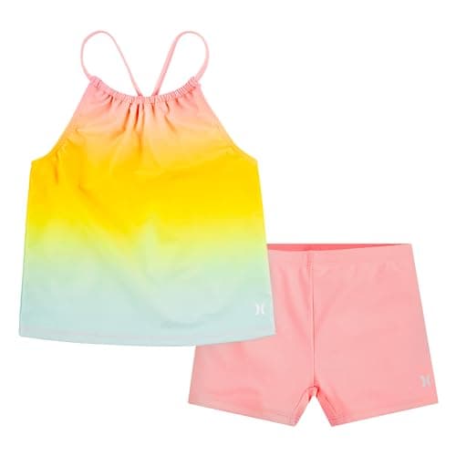Hurley Girls Boyshort 2-Piece Swimsuit Tankini Set, Pink Flamingo, 8 US